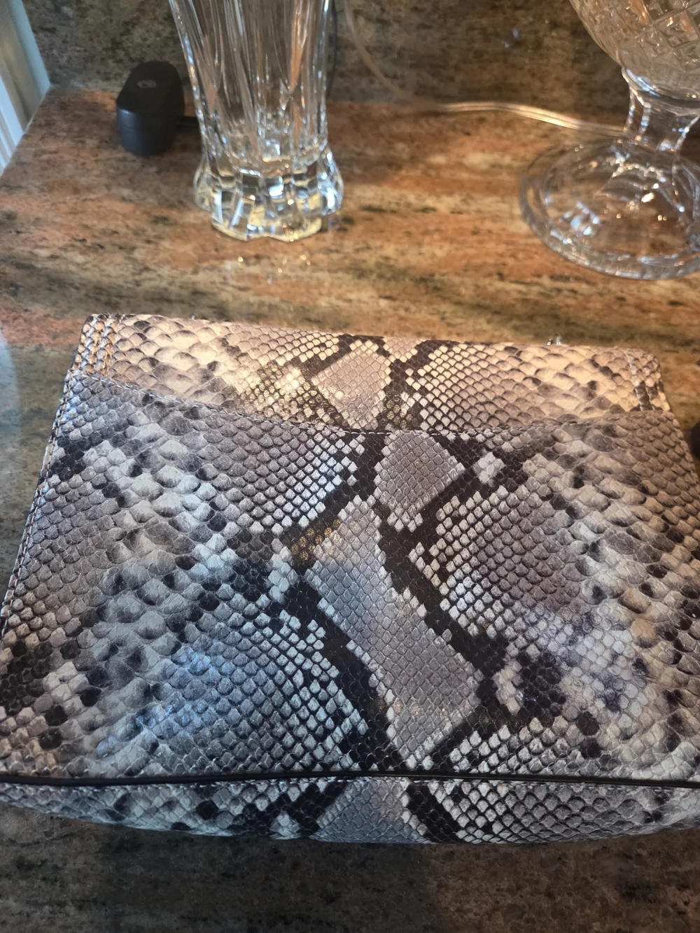 Tory Burch Snake-Print Chain Crossbody Bag And Wallett in Gray